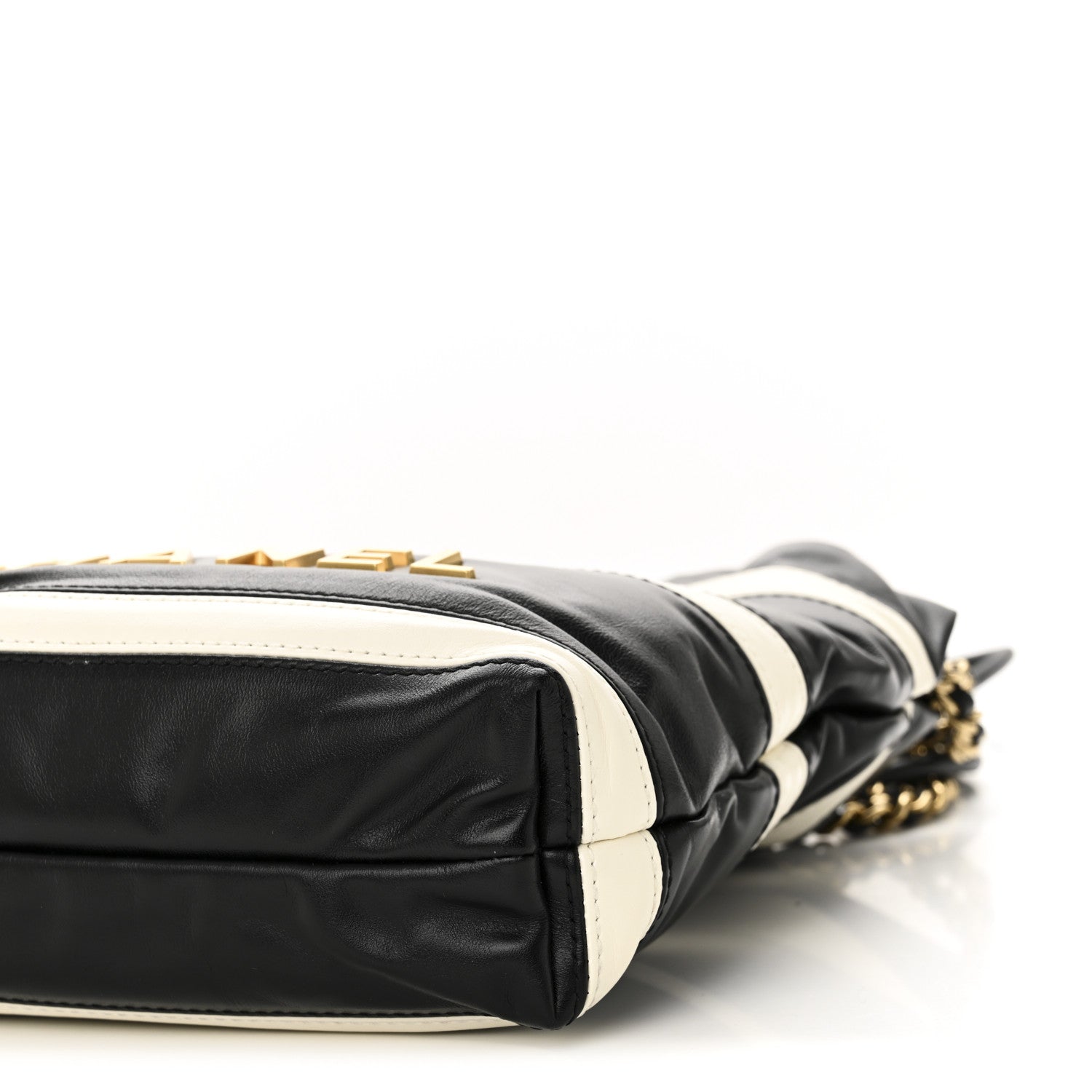 Shiny Calfskin Striped Mini Chanel 22 Black White