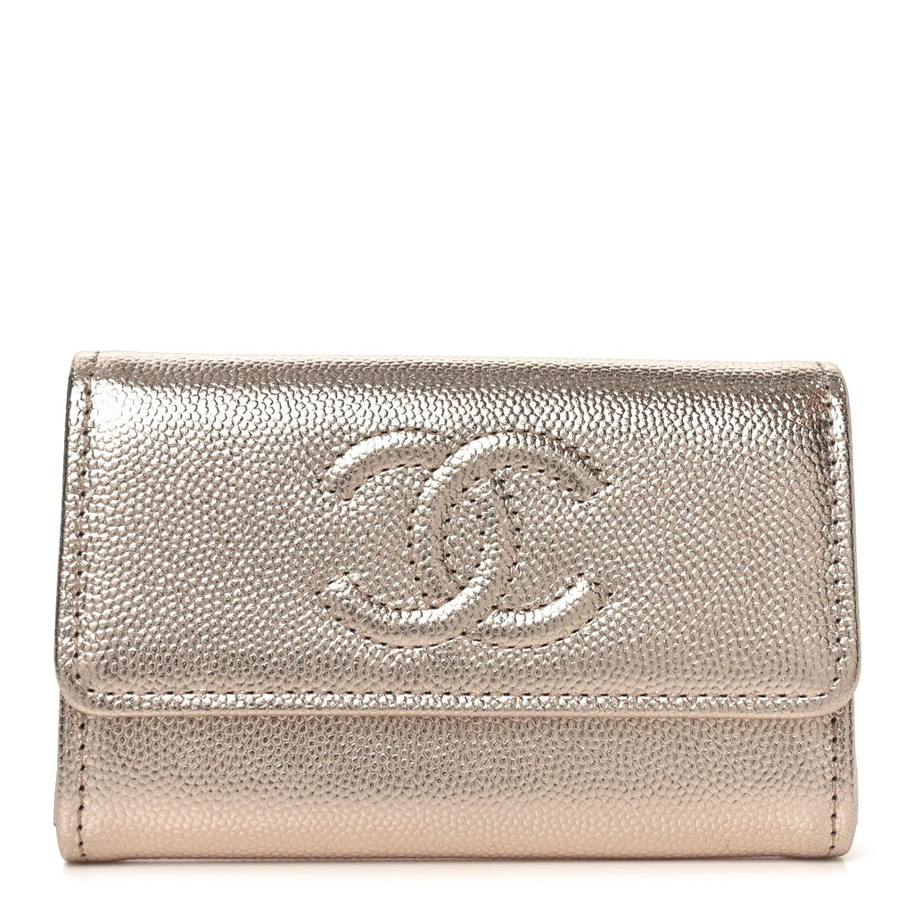 Metallic Caviar Quilted CC Flap  Holder Copper