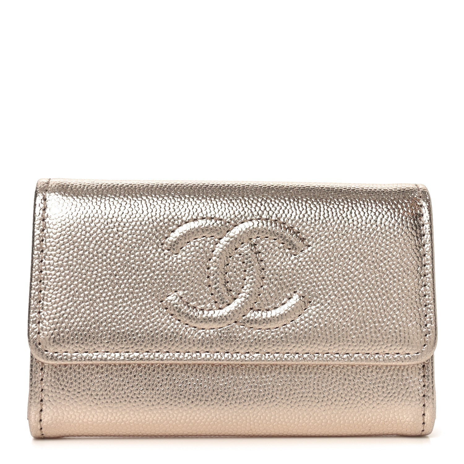 Metallic Caviar Quilted CC Flap  Holder Copper