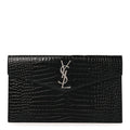 Calfskin Crocodile Embossed Uptown Monogram Clutch Black
