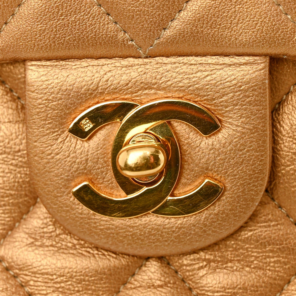 Metallic Lambskin Quilted Mini Square Flap Bronze