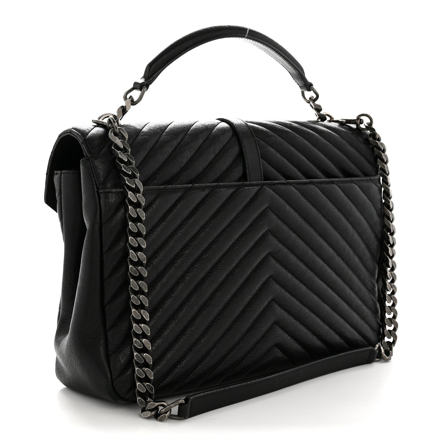 Sheepskin Matelasse Chevron Monogram Large College Satchel Black