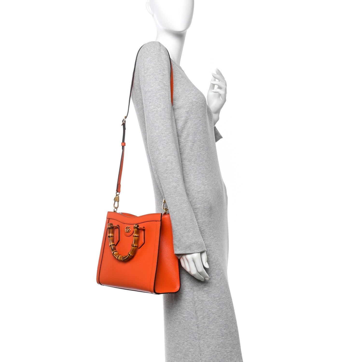 Textured Dollar Calfskin Web Small Diana Tote Bag Deep Orange Spicy Cyclamin