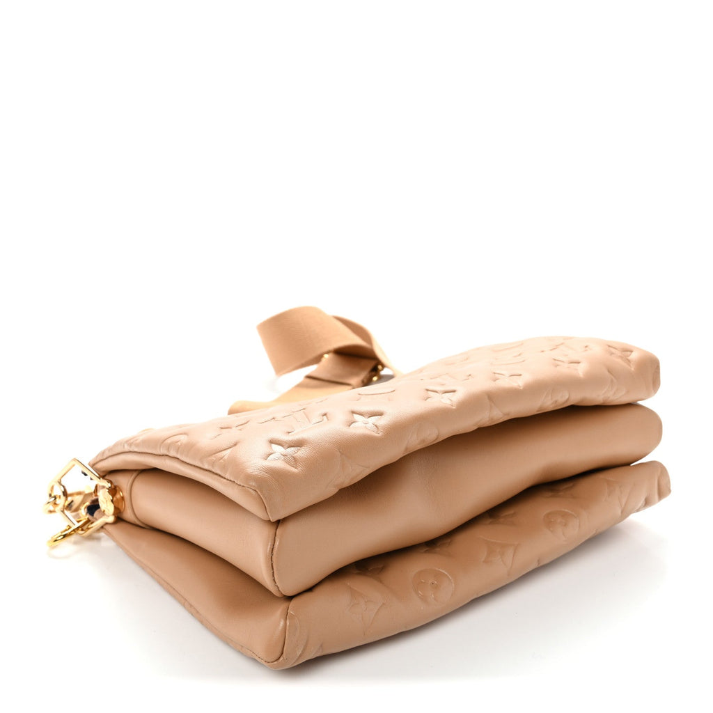 Lambskin Embossed Monogram Coussin PM Camel