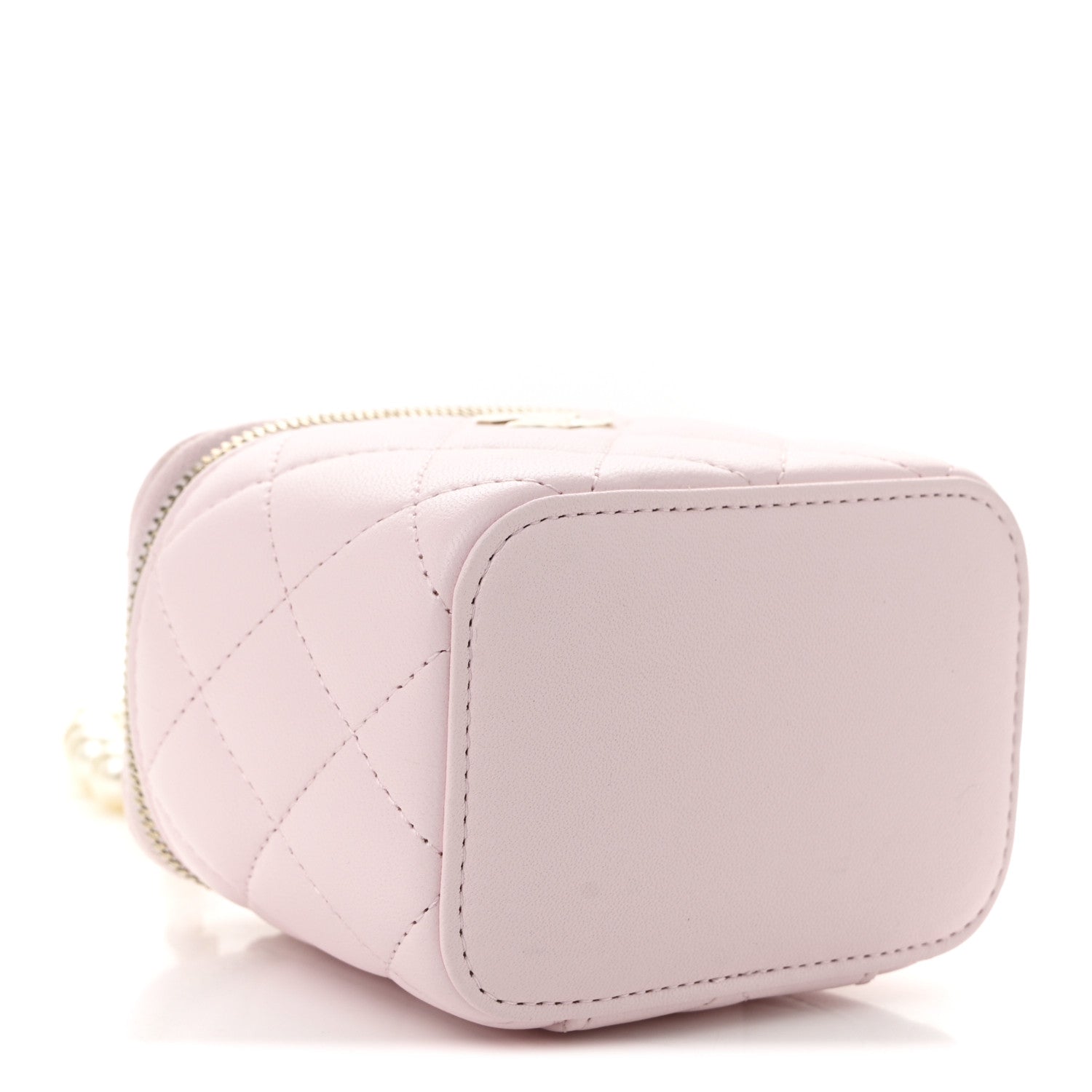Lambskin Quilted Mini Vanity Case With Pearl Chain Light Pink