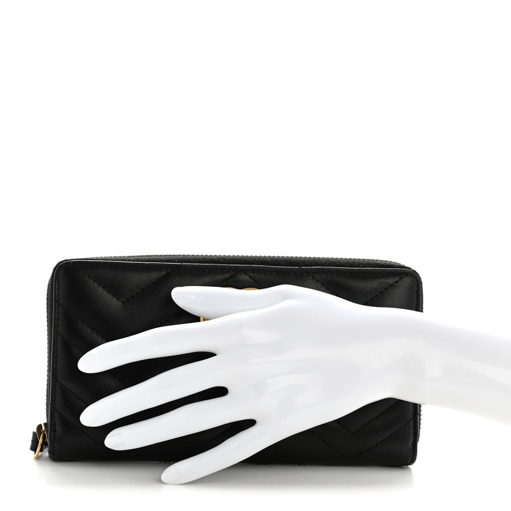Calfskin Matelasse GG Marmont Zip Around Organizer Wallet Black