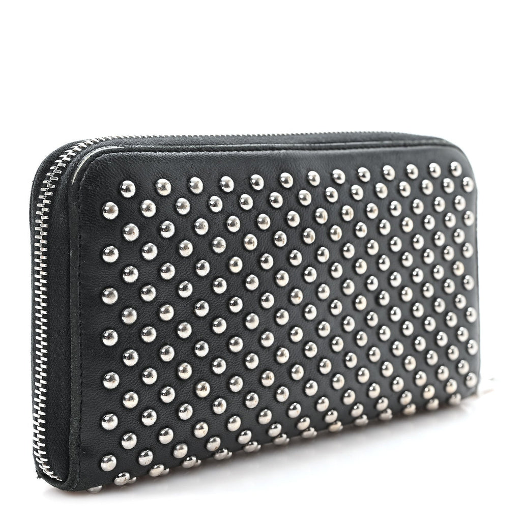 Nappa Metal Studded Zip Around Wallet Black