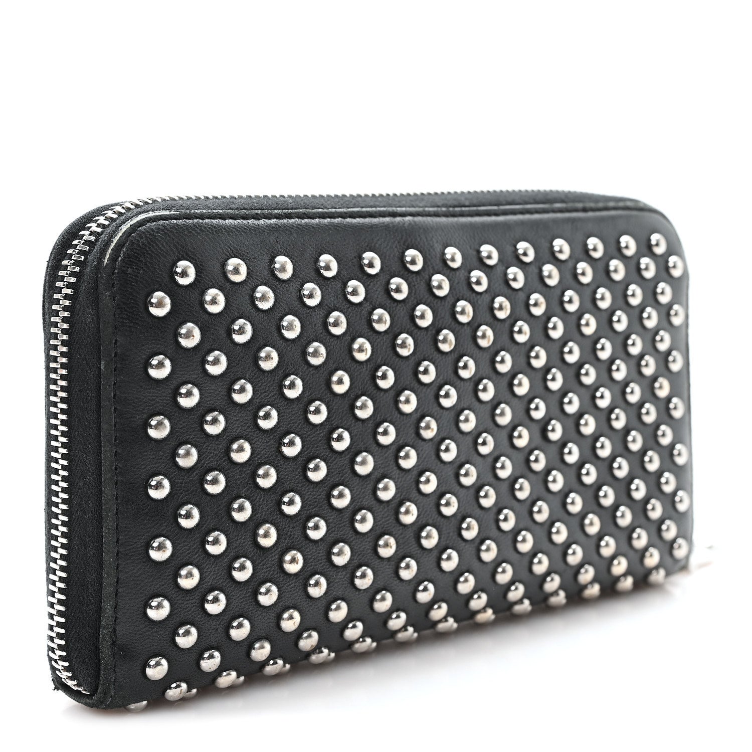Nappa Metal Studded Zip Around Wallet Black