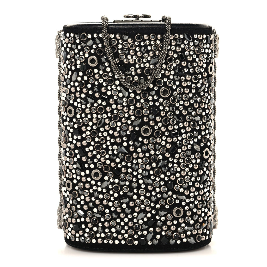 Crystal Calfskin Minaudiere Clutch Black