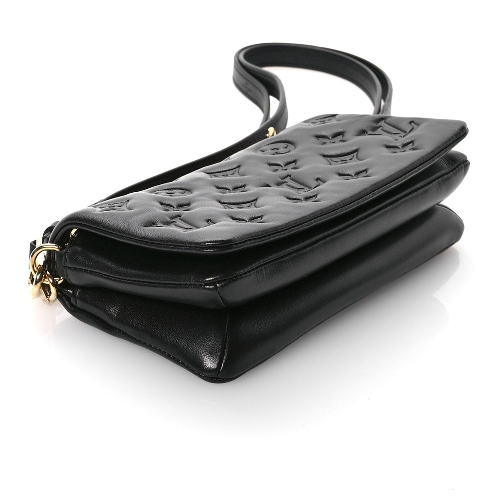 Lambskin Embossed Monogram Pochette Coussin Crossbody Black