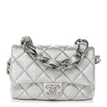 Metallic Lambskin Lacquered Quilted Small Flap Silver