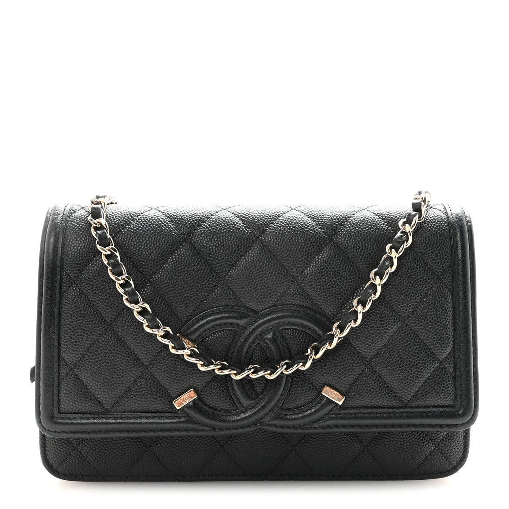 Caviar Quilted CC Filigree Wallet On Chain WOC Black