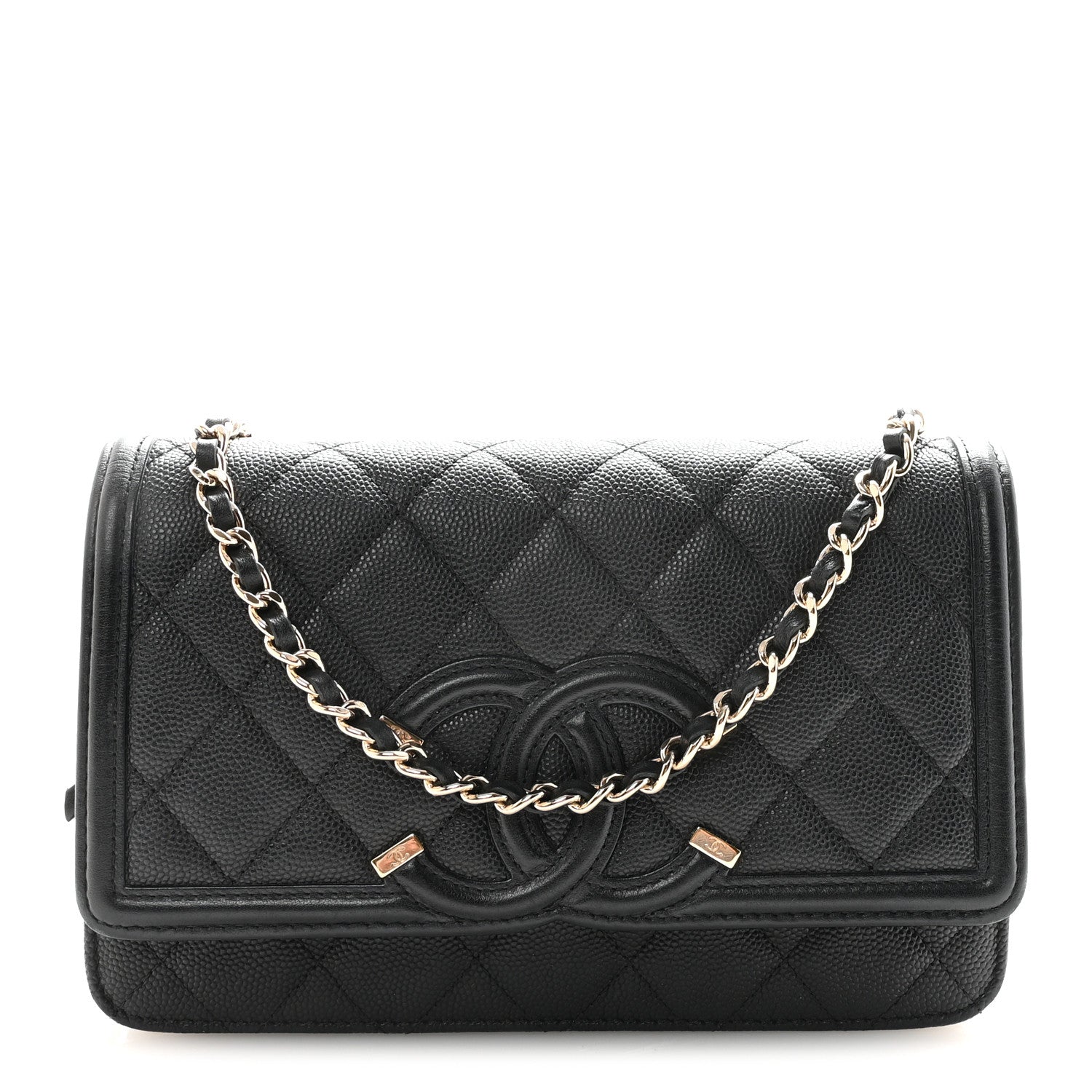 Caviar Quilted CC Filigree Wallet On Chain WOC Black