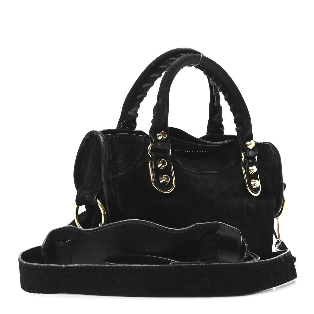 Baby Daim Suede Gold Metallic Edge Hardware Mini City Black