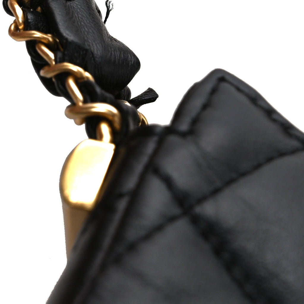 Crumpled Calfskin Quilted Braided CC Small Hobo Black
