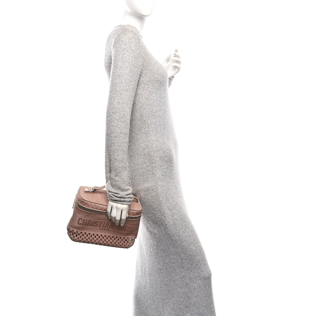 Mesh Embroidered Diortravel Vanity Case Clay
