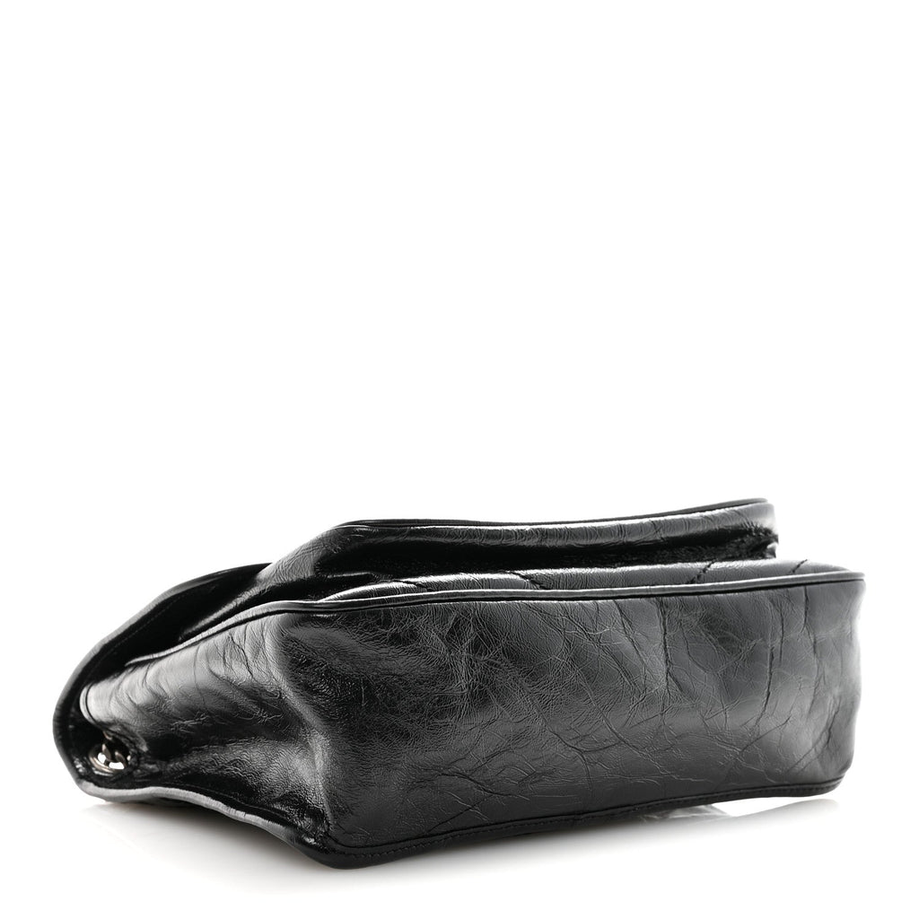 Crinkled Calfskin Matelasse Monogram Medium Niki Chain Satchel Black