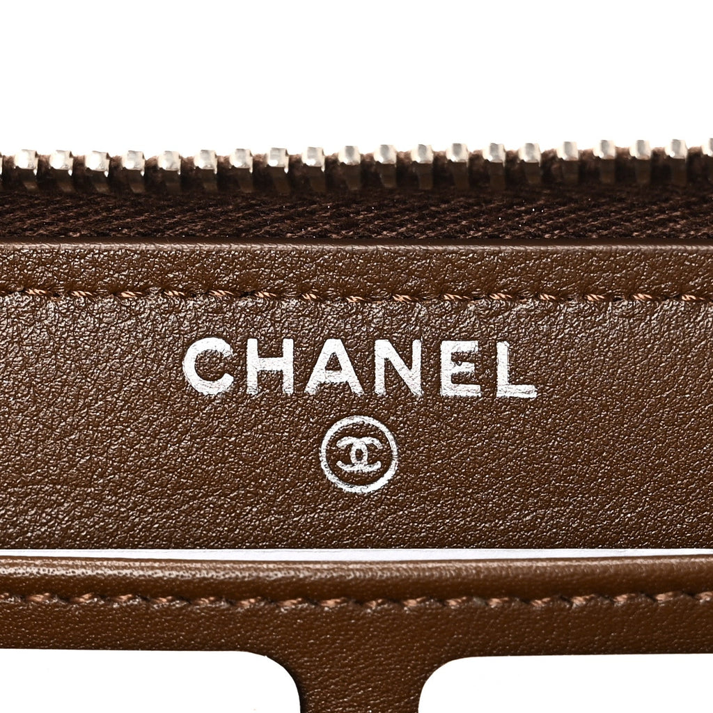 Caviar Quilted Large Gusset Zip Around Wallet Brown