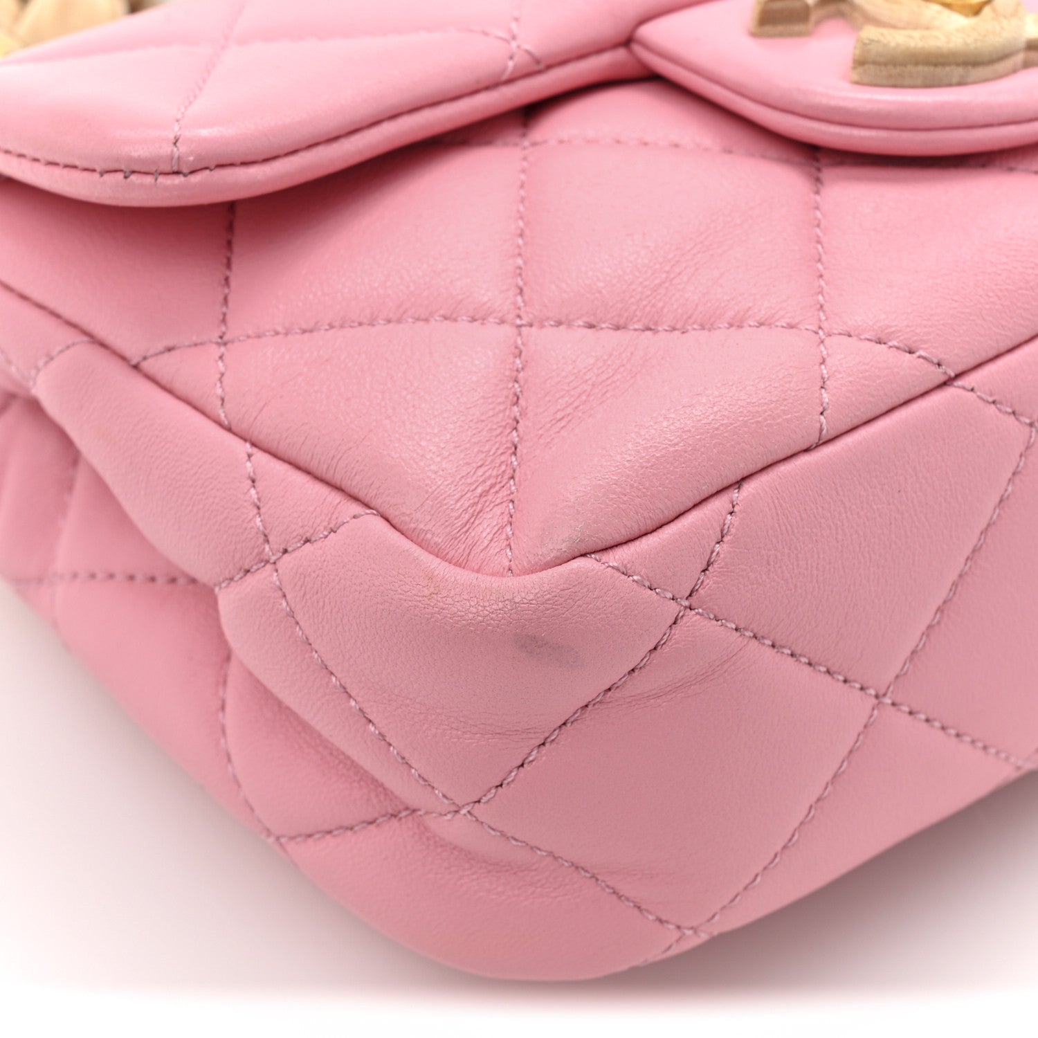 Lambskin Wenge Quilted Mini Fashion Wood Square Flap Pink