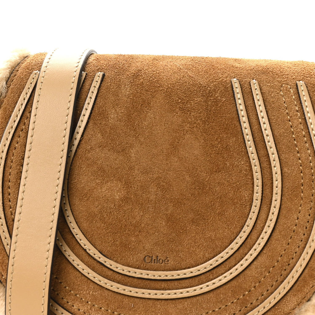 Suede Calfskin Shearling Small Marcie Saddle Bag Summery Beige