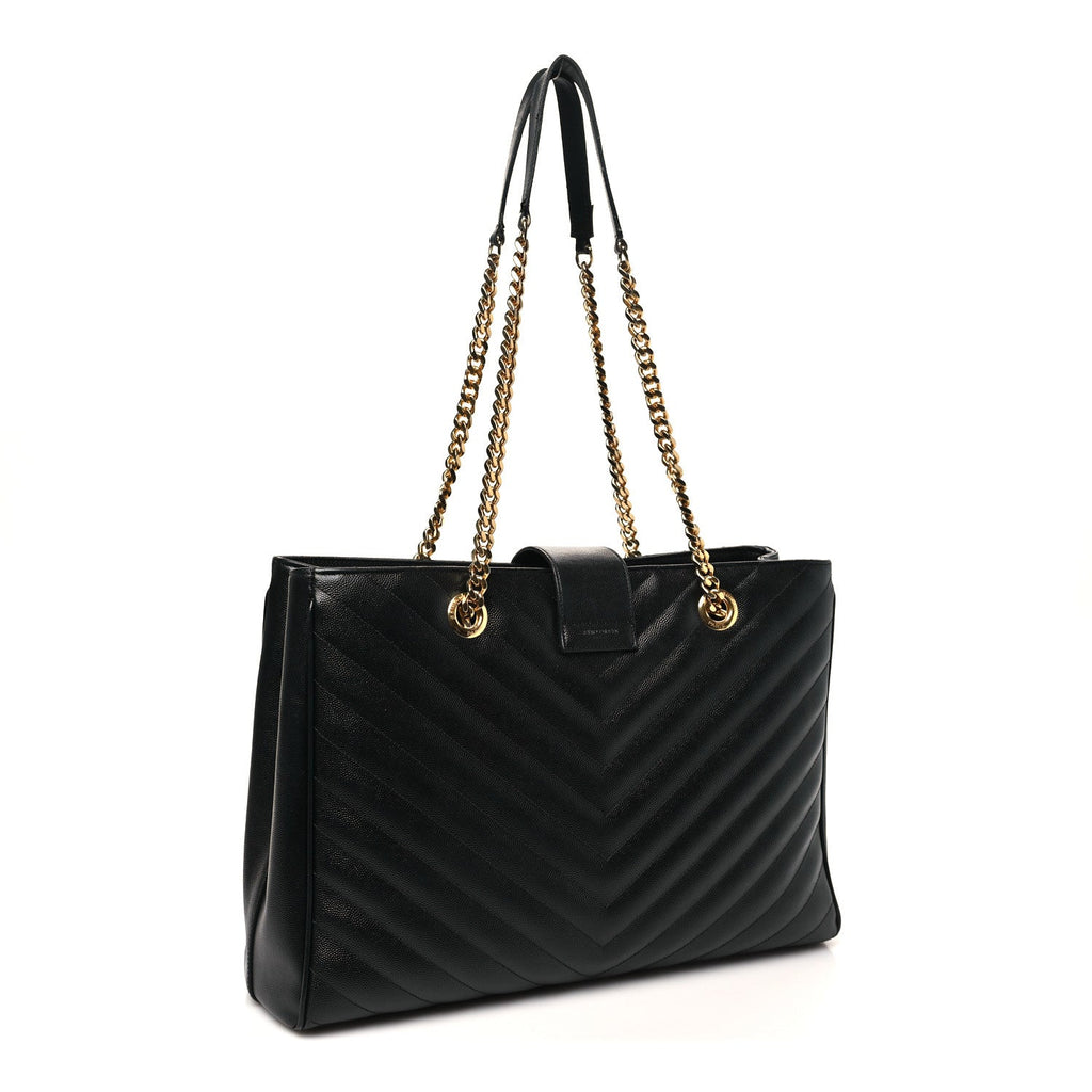 Grain De Poudre Matelasse Chevron Monogram Shopping Bag Black