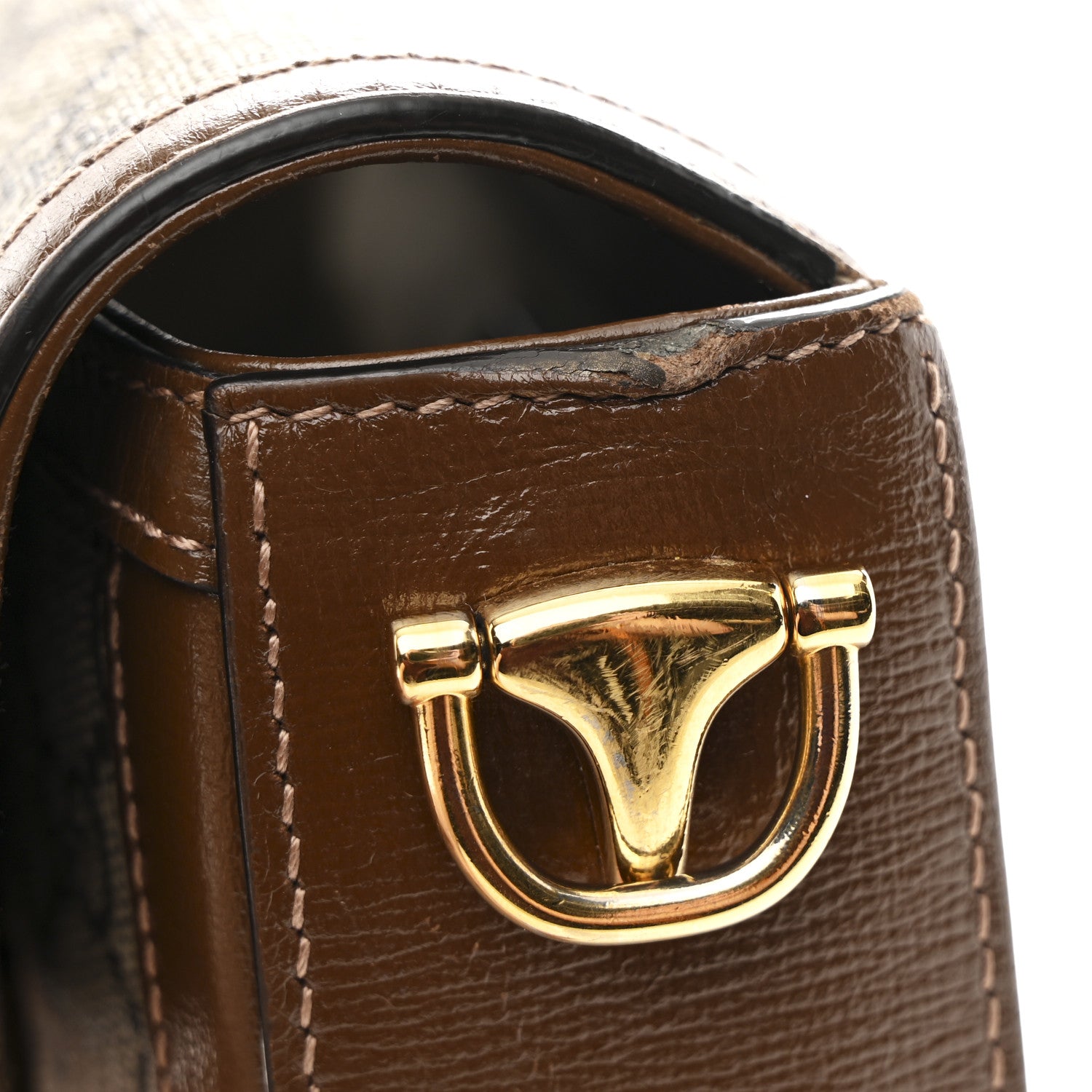 GG Supreme Monogram Web Mini Horsebit 1955 Shoulder Bag Beige Brown Sugar