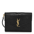 Calfskin Crocodile Embossed Monogram Cassandre Flap Pouch Black