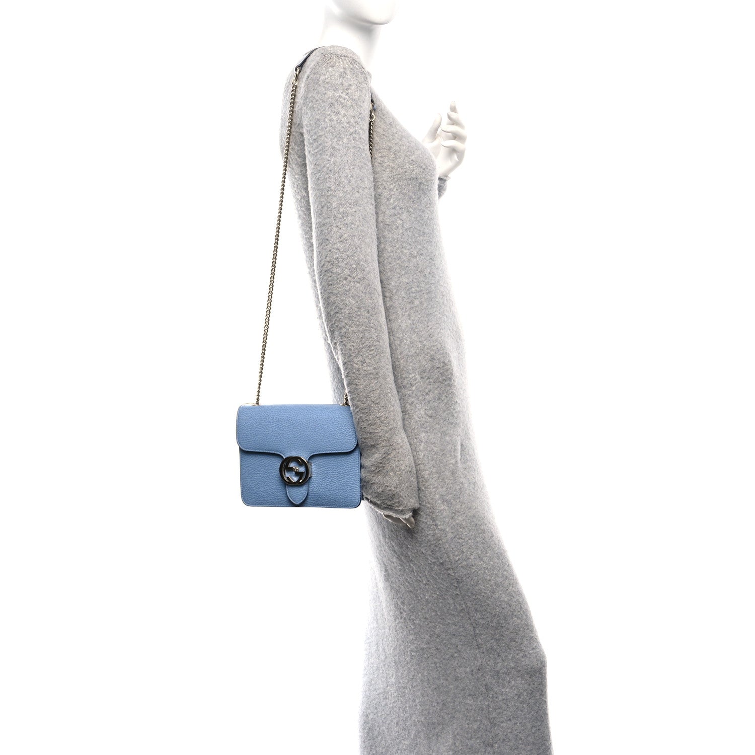 Dollar Calfskin Small Interlocking G Shoulder Bag Mineral Blue
