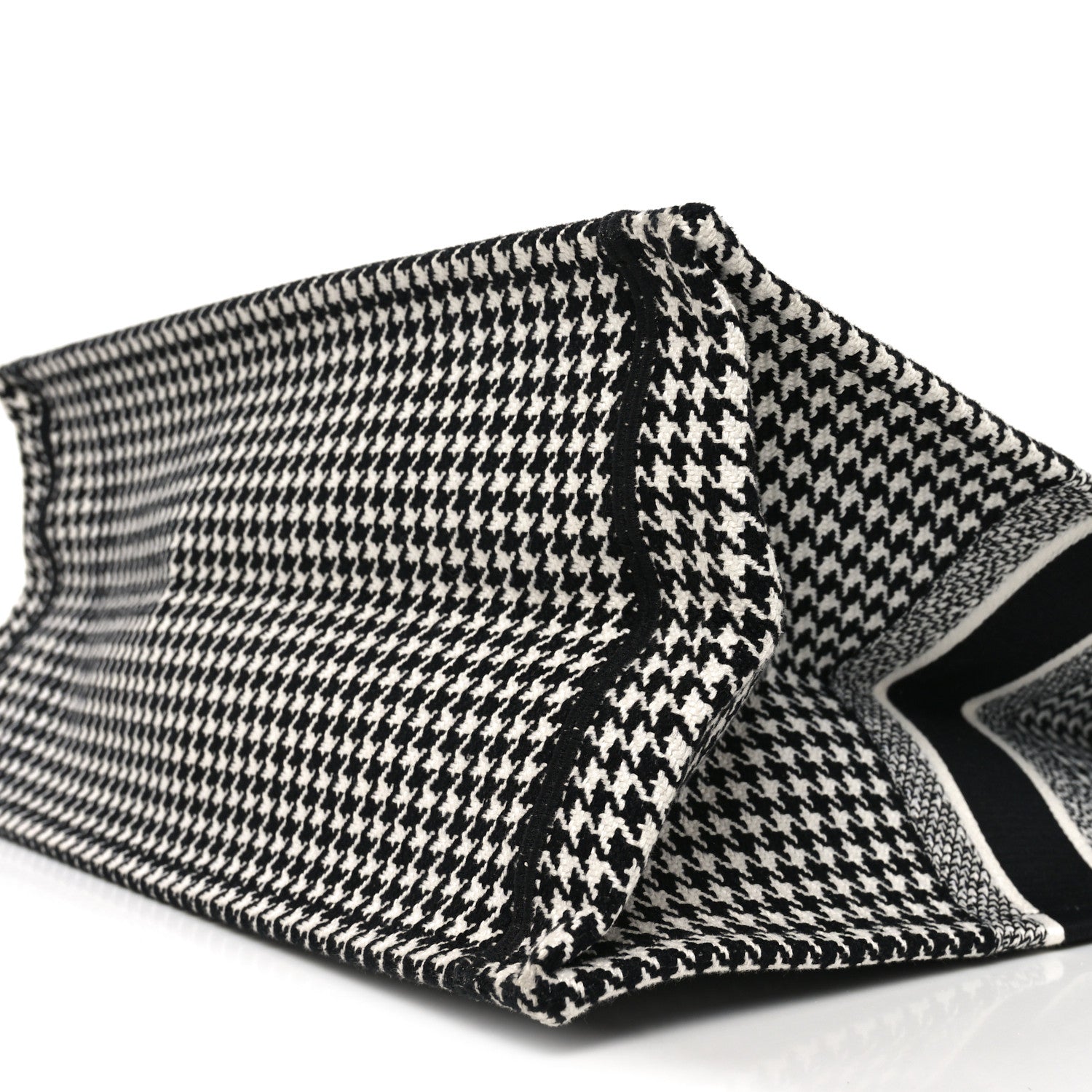 Canvas Houndstooth Embroidered Book Tote Black White