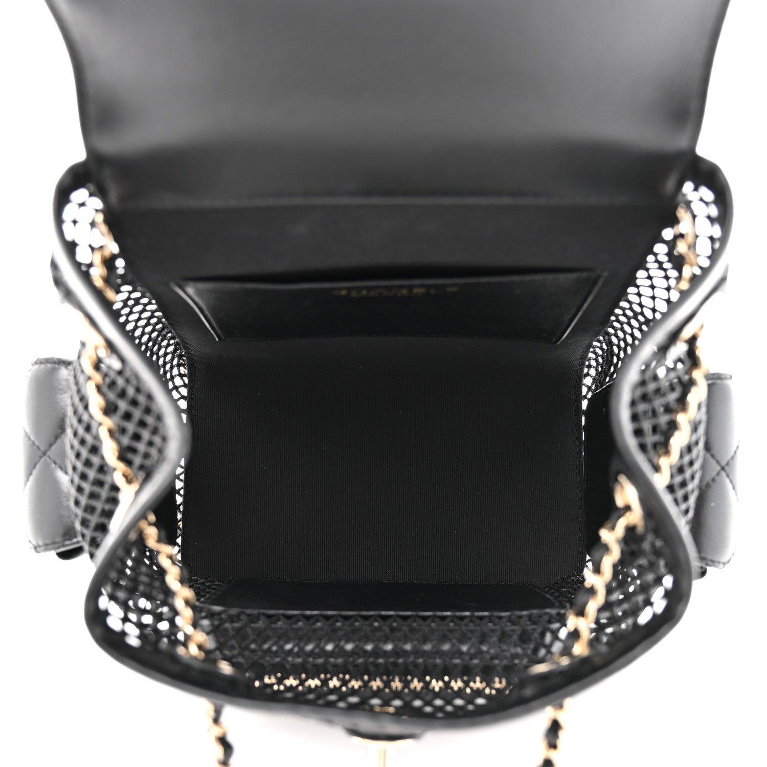 Shiny Lambskin Mesh Quilted Small Cargo Duma Drawstring Backpack Black