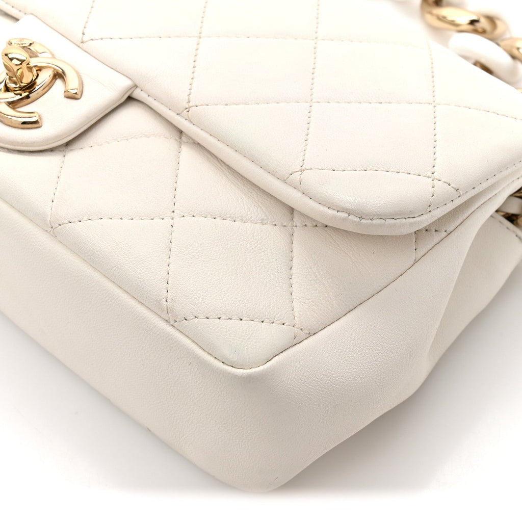 Lambskin Quilted Resin Bi-Color Chain Flap Bag White