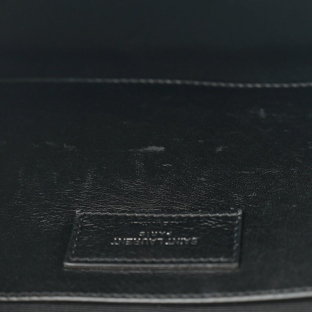 Calfskin Crocodile Embossed Large Classic Monogram Kate Satchel Black