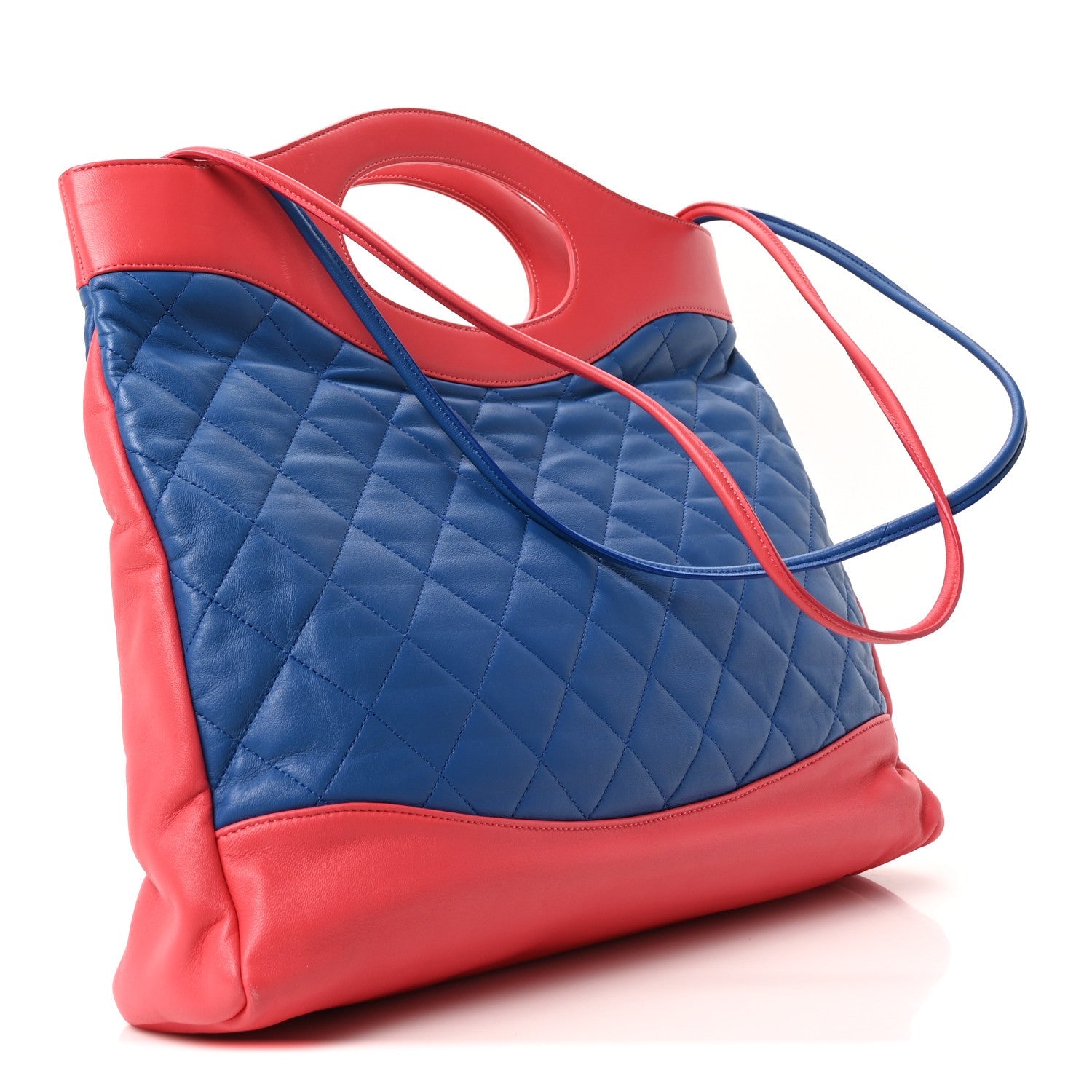 Lambskin Quilted Large 31 Shopping Bag Blue Red