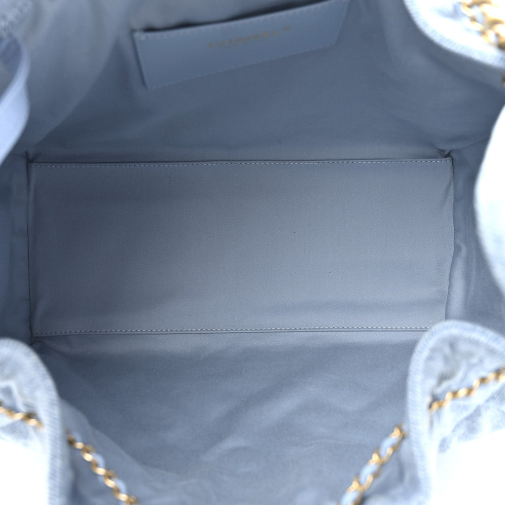 Washed Denim Quilted Medium Chanel 25 Handbag Blue
