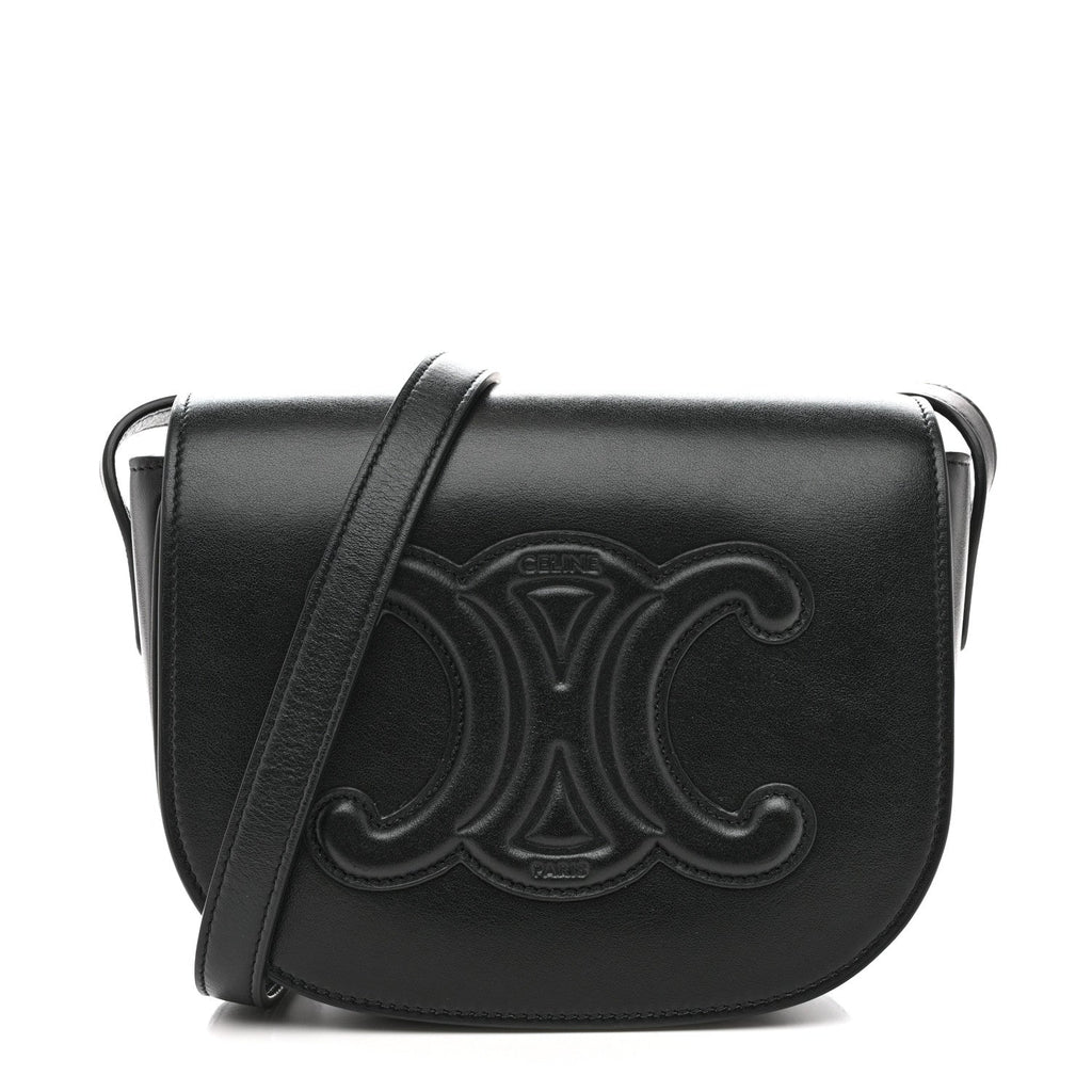 Smooth Calfskin Cuir Triomphe Folco Crossbody Bag Black