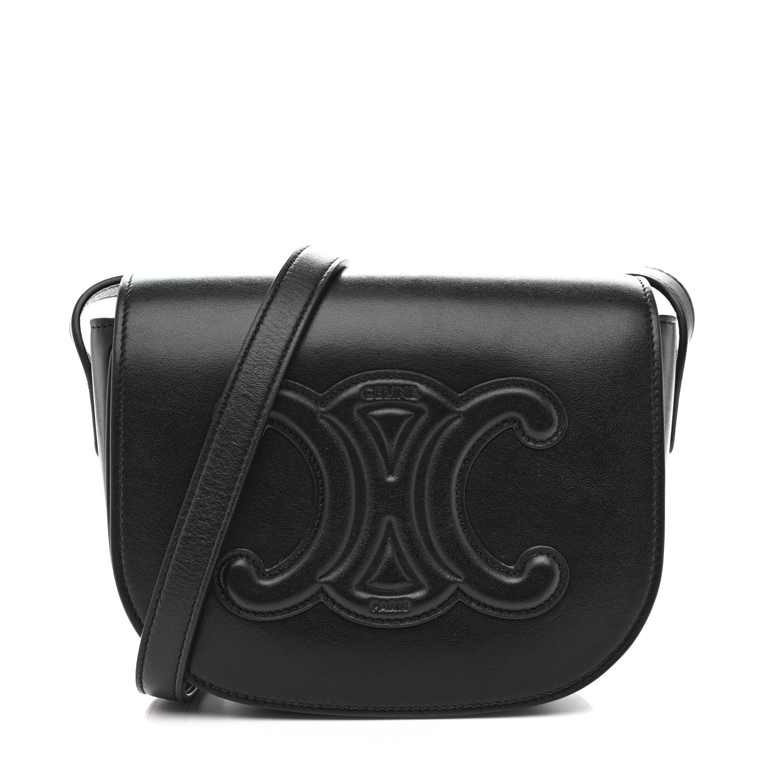 Smooth Calfskin Cuir Triomphe Folco Crossbody Bag Black