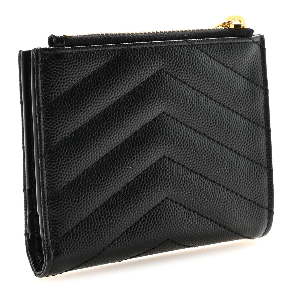 Grain De Poudre Matelasse Chevron Monogram Zipped Two-Part Wallet Black
