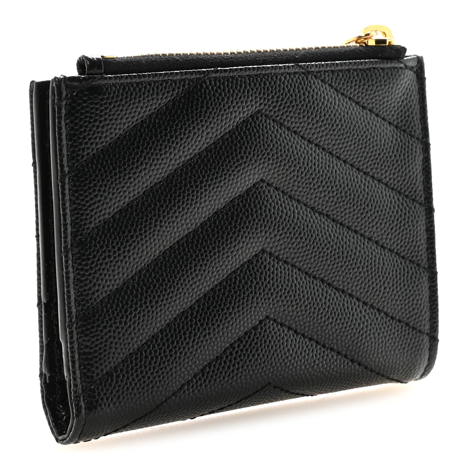 Grain De Poudre Matelasse Chevron Monogram Zipped Two-Part Wallet Black