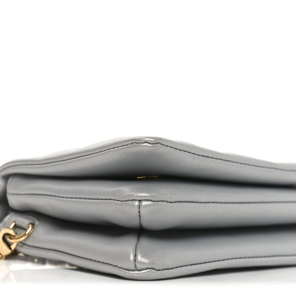 Metallic Lambskin Embossed Monogram Pochette Coussin Silver