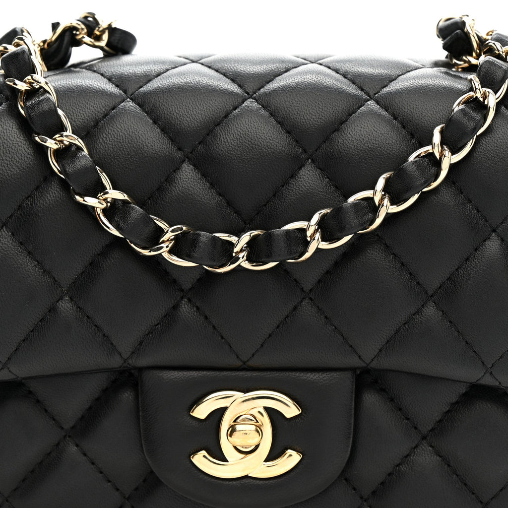 Lambskin Quilted Mini Square Flap Black