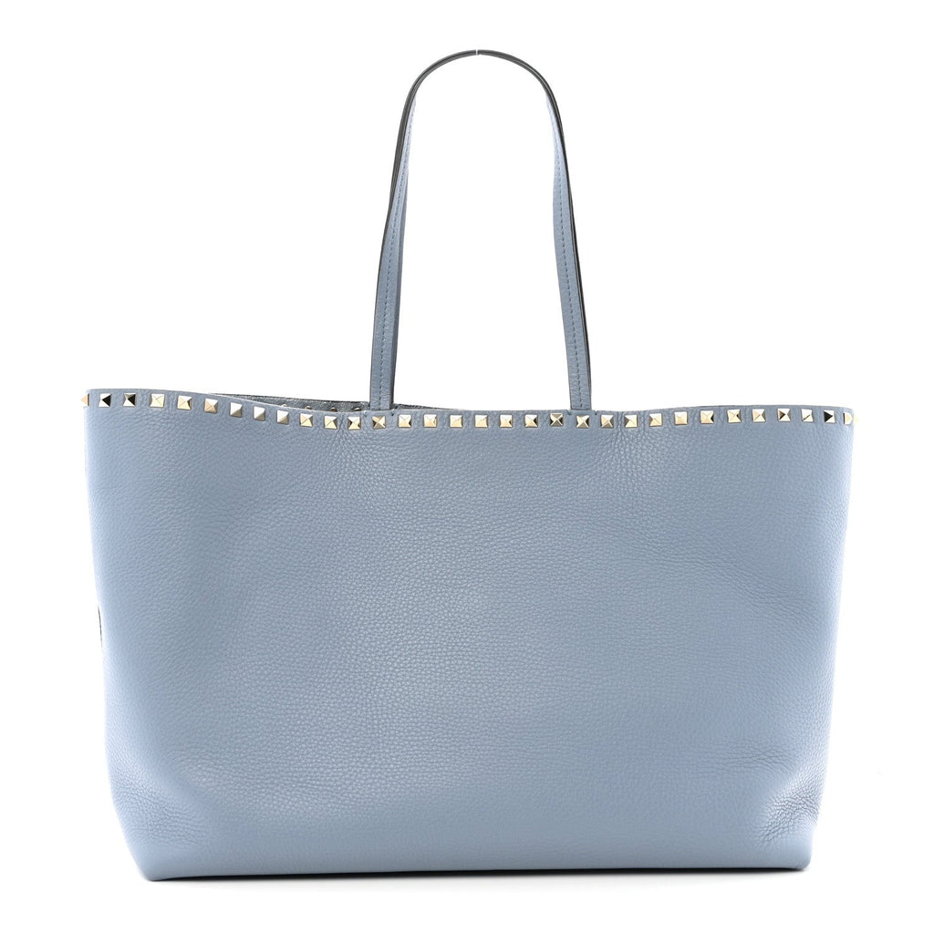 Grained Calfskin Rockstud Shoulder Tote Niagara