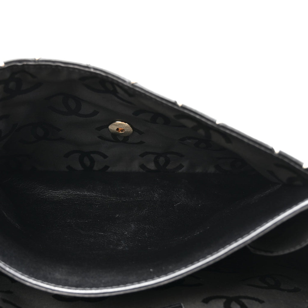 Calfskin Quilted Wild Stitch Large Top Handle Flap Black