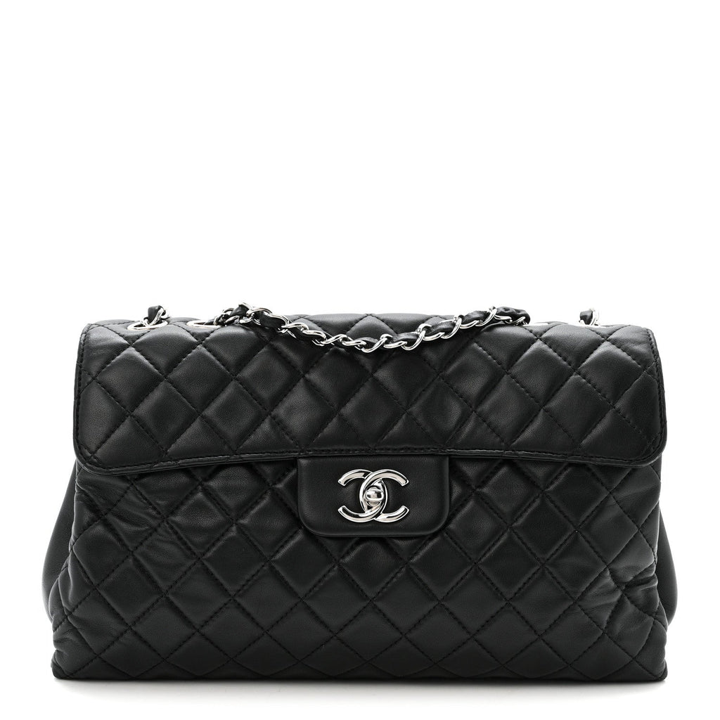 Lambskin Quilted Jumbo Chanel by 4 Flap Black