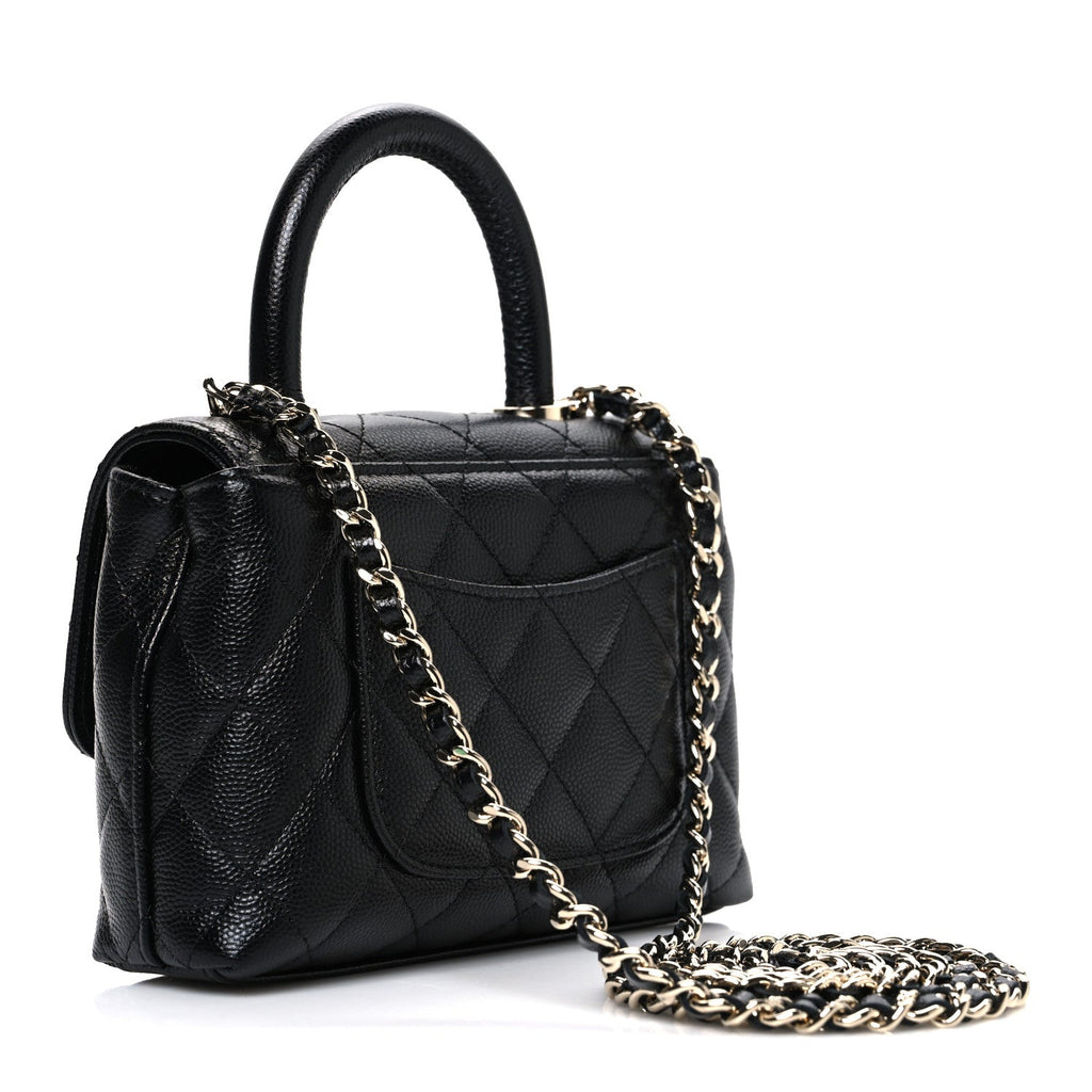 Caviar Quilted Coco Handle Clutch With Chain Black