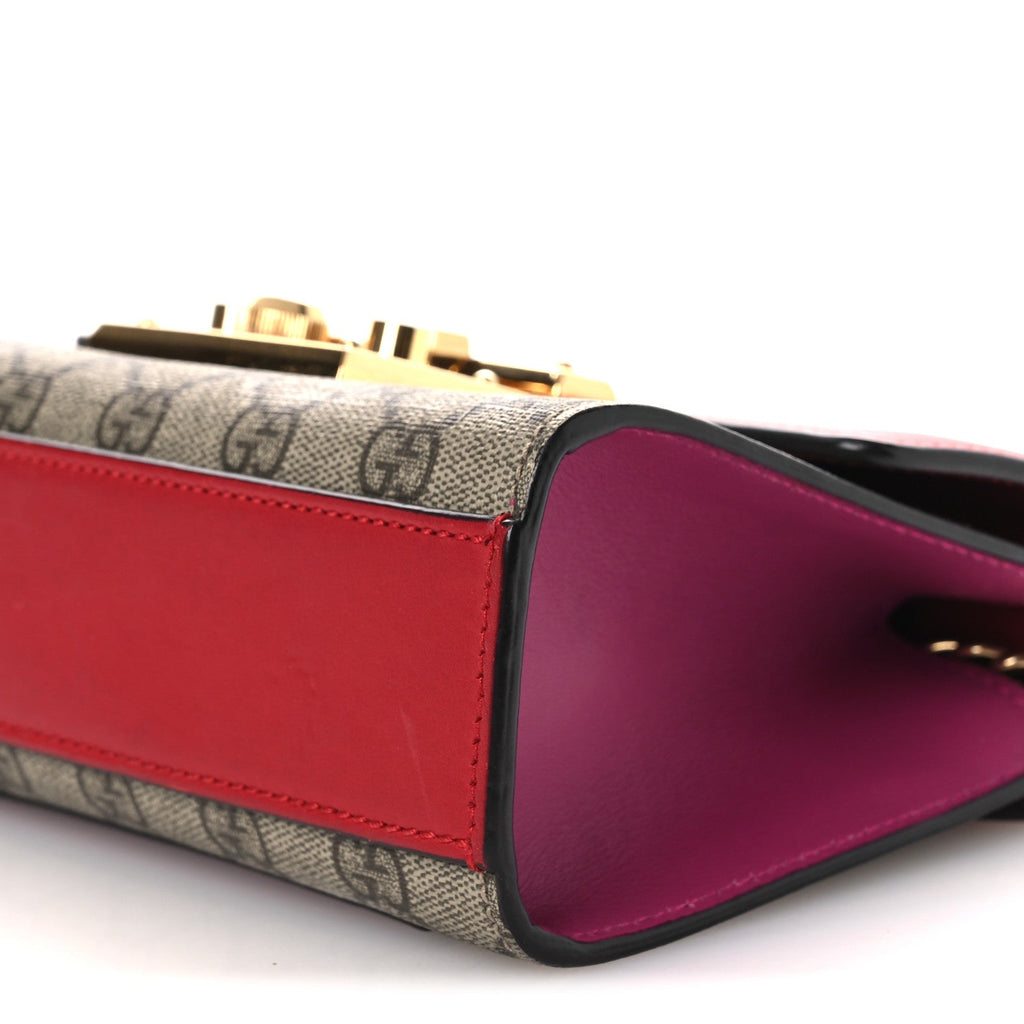 GG Supreme Monogram Calfskin Small Padlock Shoulder Bag Beige Hibiscus Red New Rosette