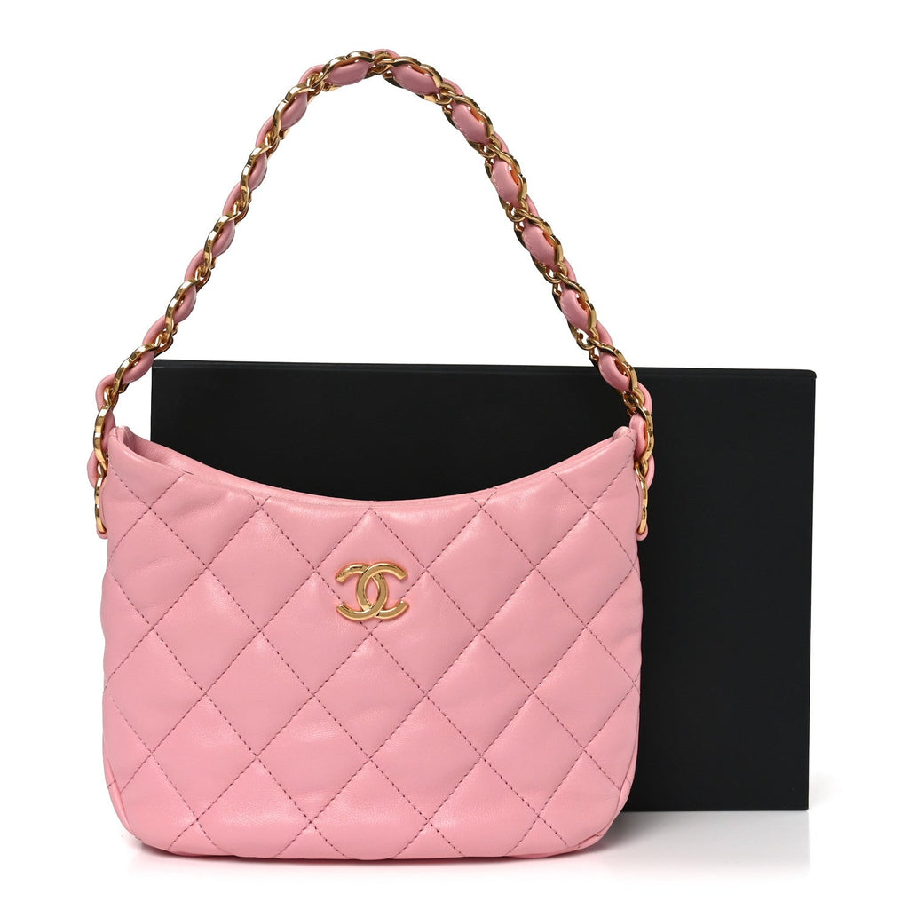 Lambskin Quilted CC Links Hobo Light Pink