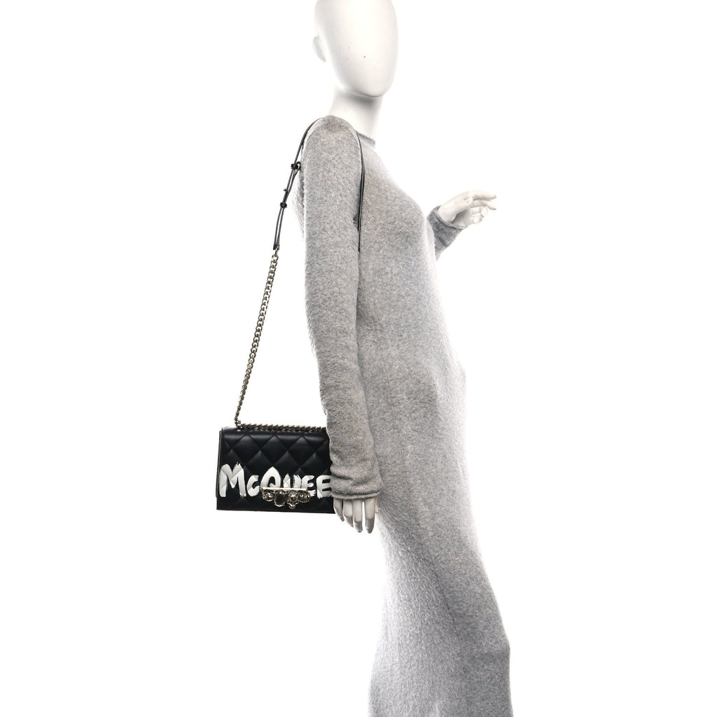 Calfskin Quilted Graffiti Knuckle Shoulder Bag Black