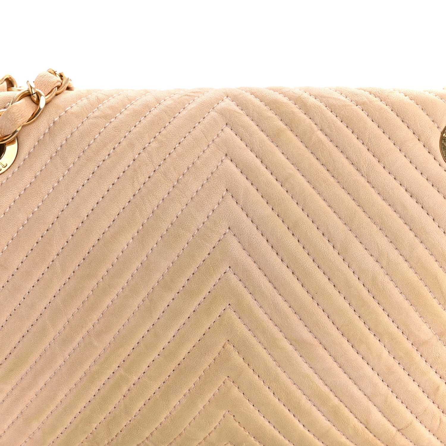Calfskin Chevron Small Surpique Flap Beige