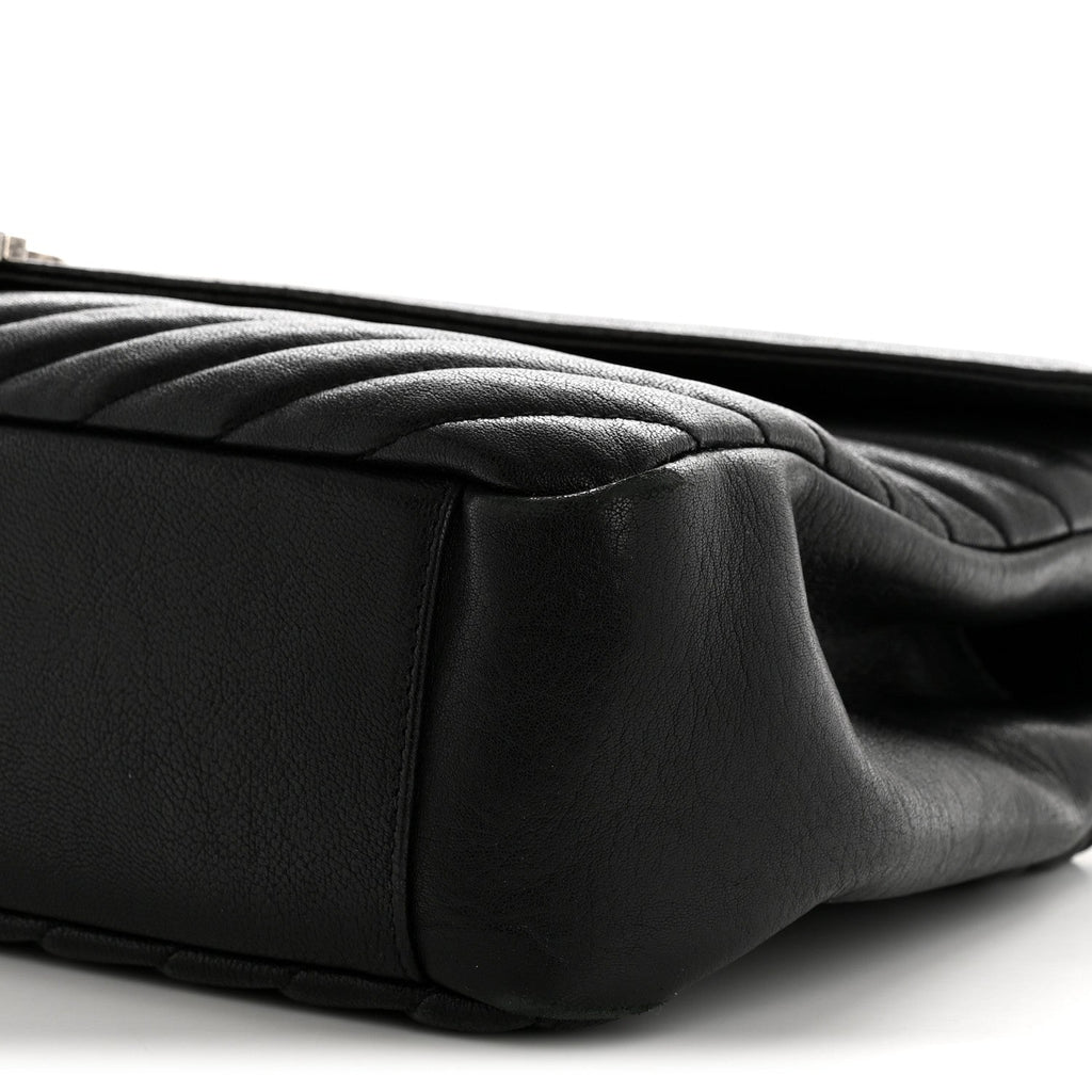 Sheepskin Matelasse Chevron Monogram Large College Satchel Black