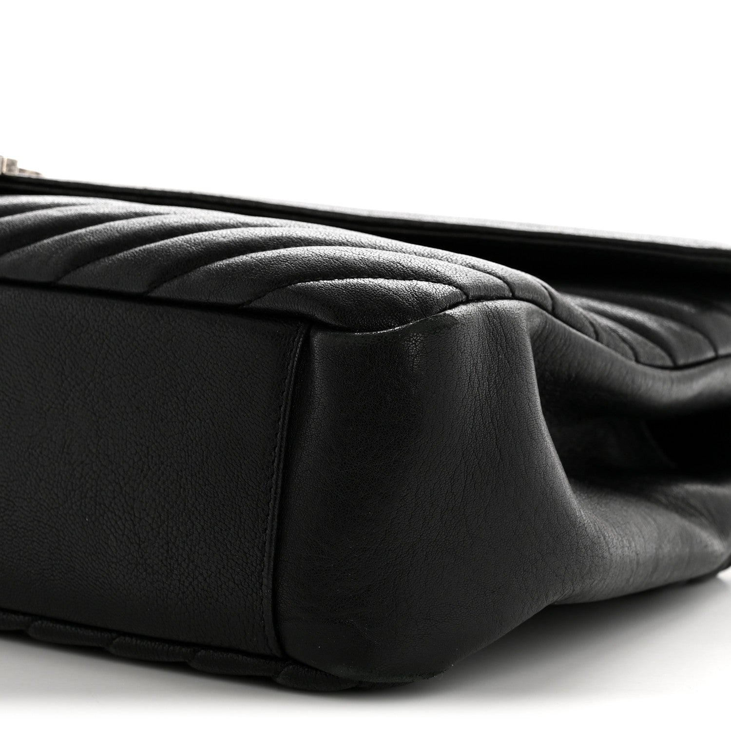 Sheepskin Matelasse Chevron Monogram Large College Satchel Black